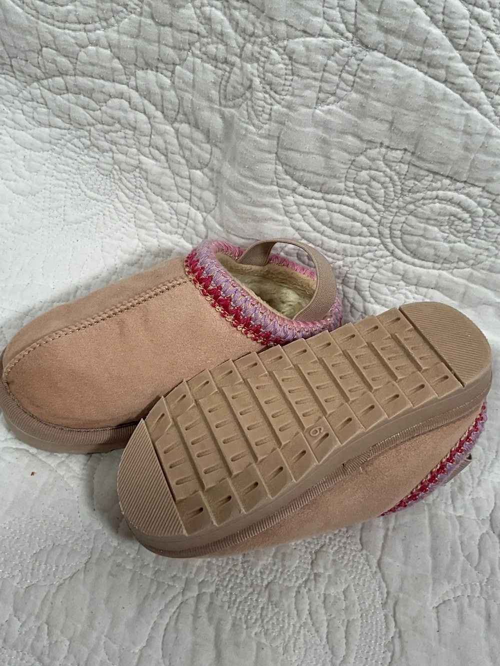 MIA Blush Slip-On Slippers with Pink & Lavender Knit Trim